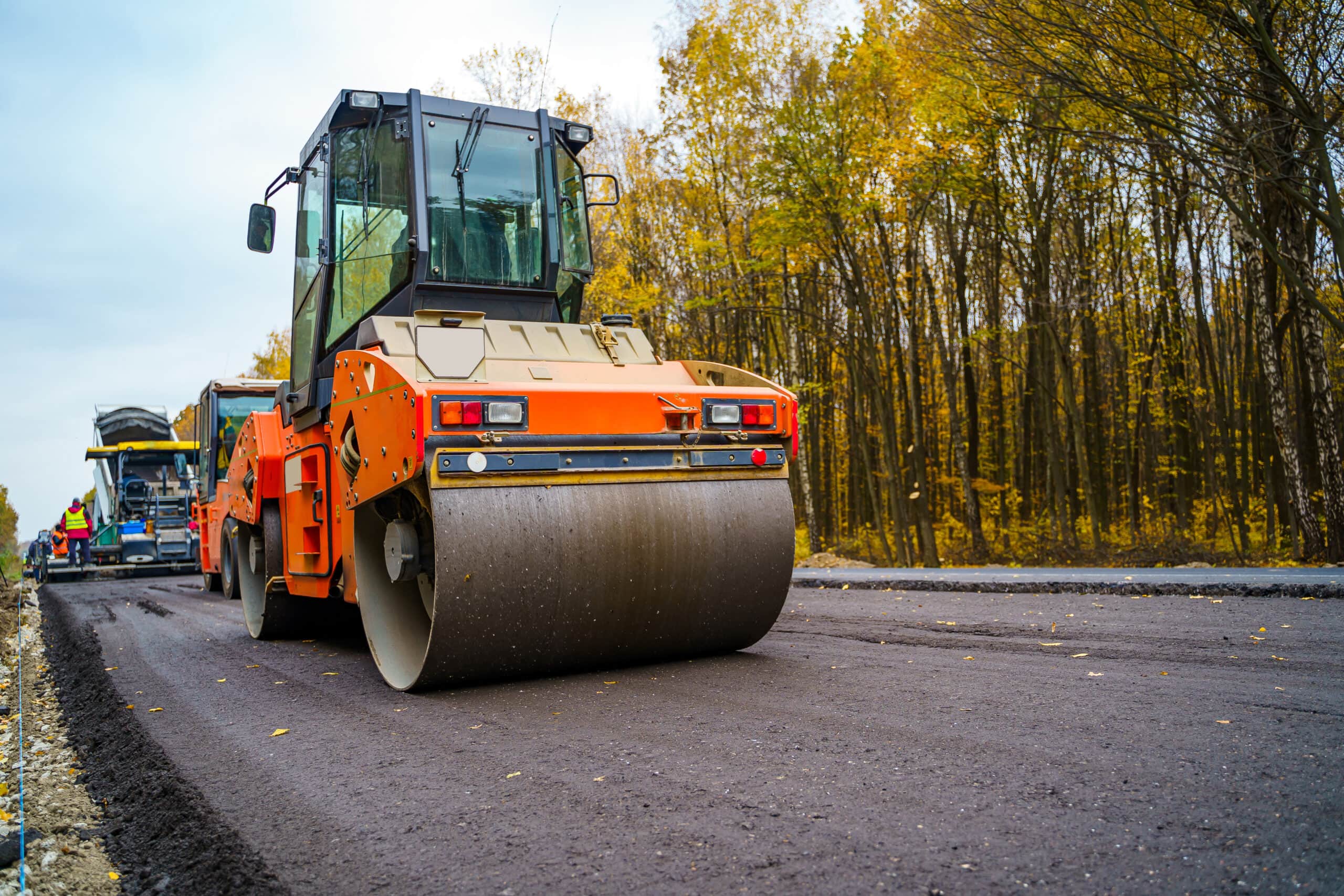 Paving project using roller machine