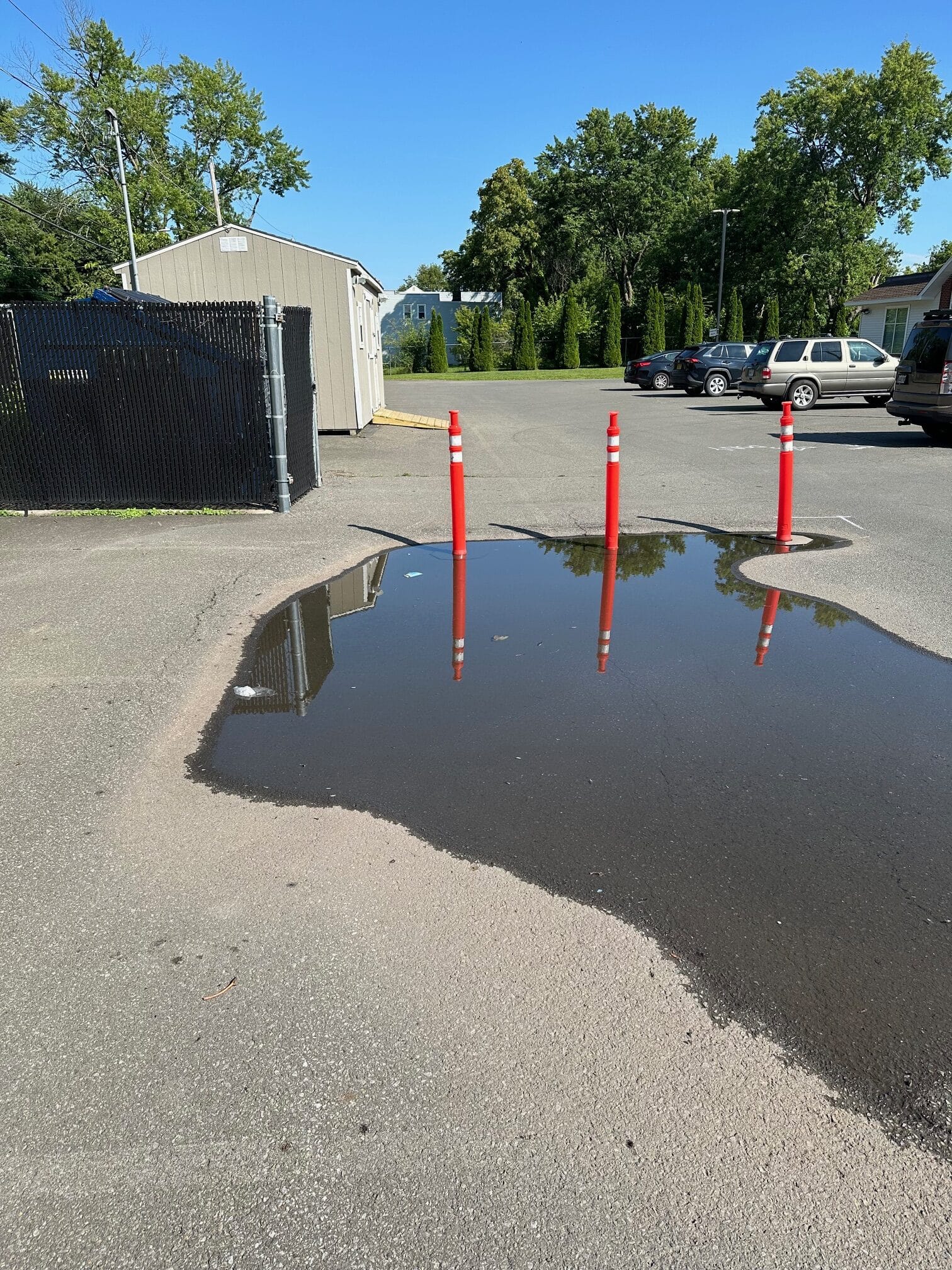 Parking lot with large puddle